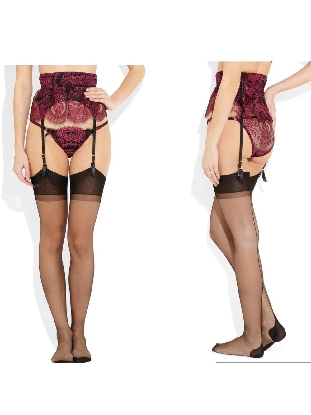 AGENT PROVOCATEUR SOIREE DAHLIA Waspie Garter Belt Sz: 3 US M sexy lace burgundy